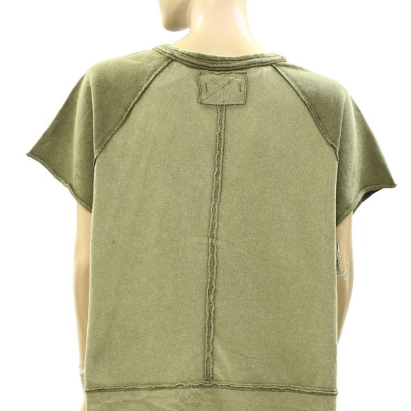 Free People We The Free Eyes Closed Henley Cropped Top Cotton Slouchy M - Picture 7 of 8